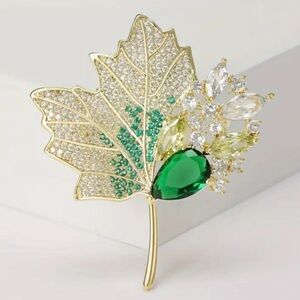 Elegant Gold and Green Leaf Brooch